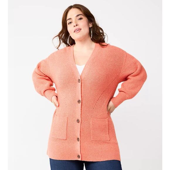 NWT Nine West Coral Orange Knit Button Front Cardigan Sweater Womens Size XL NEW - Picture 1 of 15